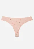 Majtki damskie - Jasnoróżowe Majtki Stringi z Bawełną w Kwiaty Calylia - miniaturka - grafika 1