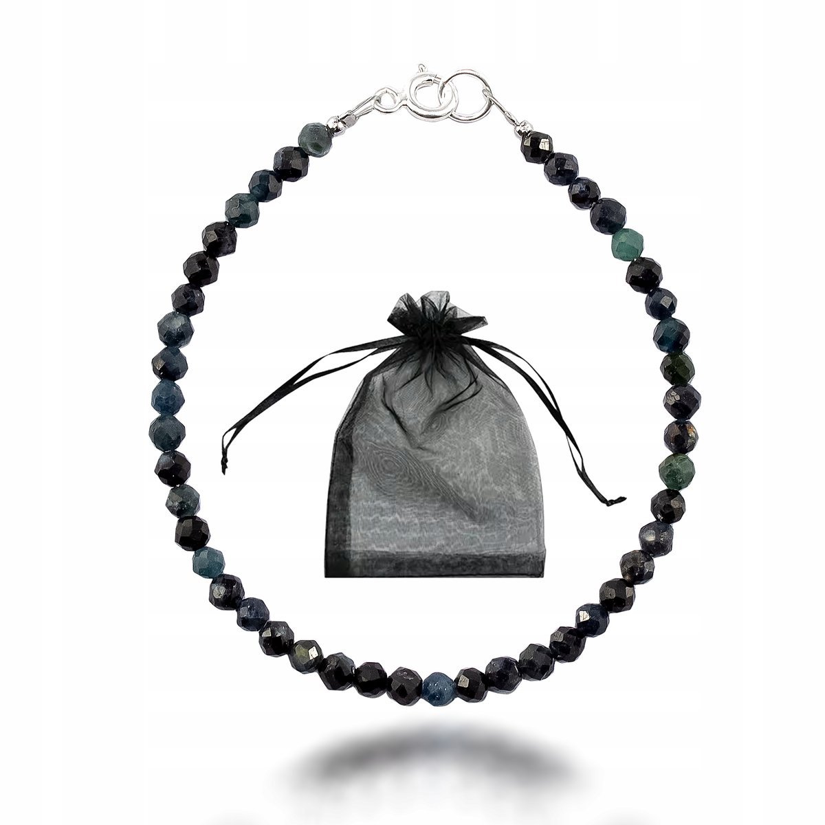 Bransoletka Turmalin Niebieski Indygolit fasetowany 4mm Srebro 18,5cm