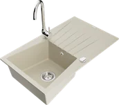 Zlewozmywaki z baterią - Mexen Cesar zlewozmywak granitowy 1-komorowy z ociekaczem i baterią kuchenną Telma, beżowy - 6514-69-670200-00 - miniaturka - grafika 1