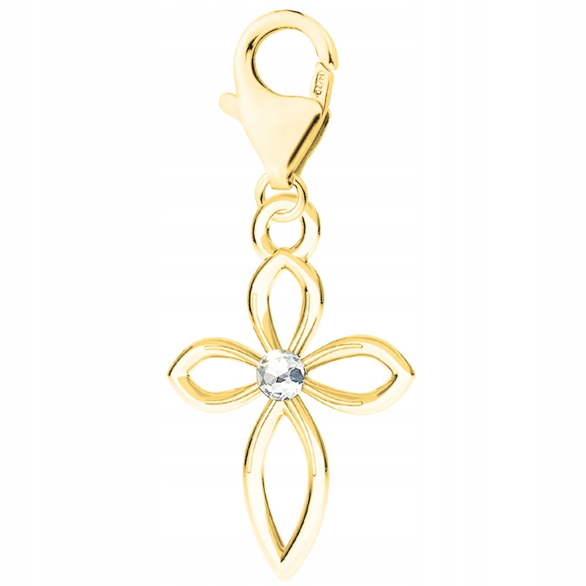 Złota Zawieszka Krzyż Ozdobny Krzyżyk Cross Biała Cyrkonia SREBRO 925