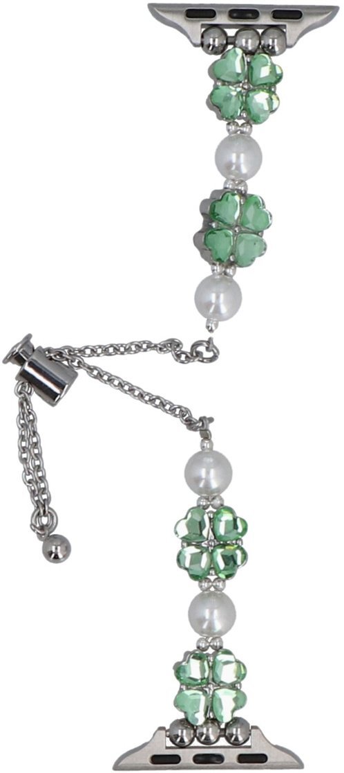 GlacierX Nowa bransoleta do smartwatcha GlacierX Slider Clasp Clover Motif Bracelet Crystal Green do Apple Watch 38/40/41mm Srebrno-zielona