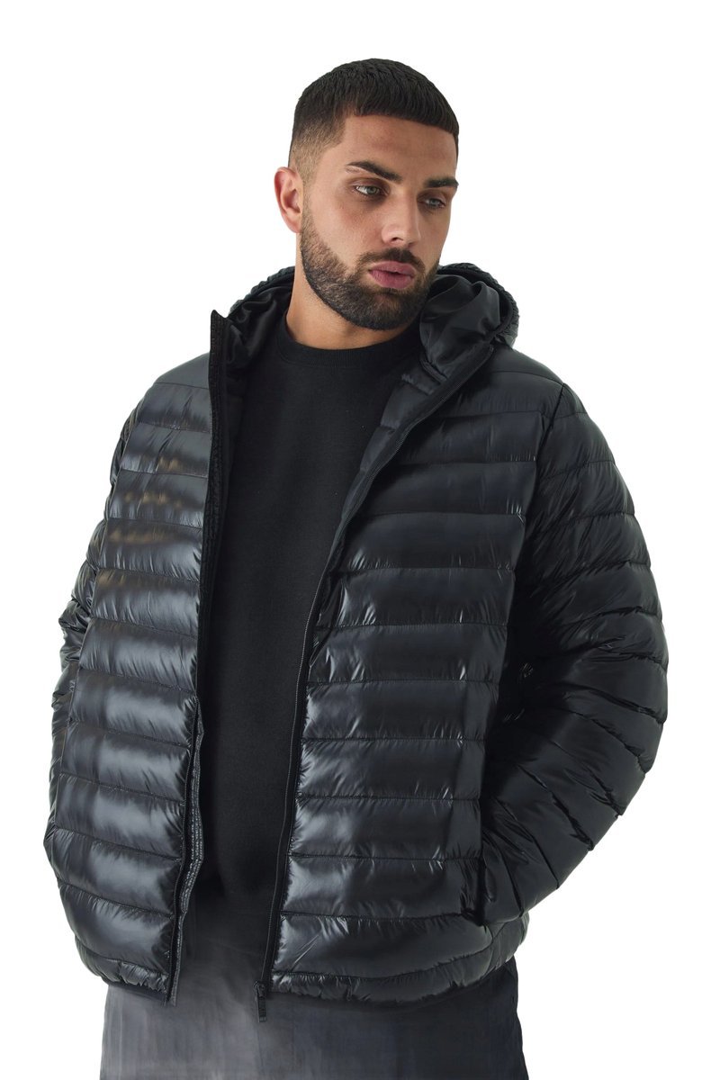 BOOHOOMAN MĘSKA KURTKA PIKOWANA Z KAPTUREM CZARNA 3XL PLUS SIZE XXL Z3A*
