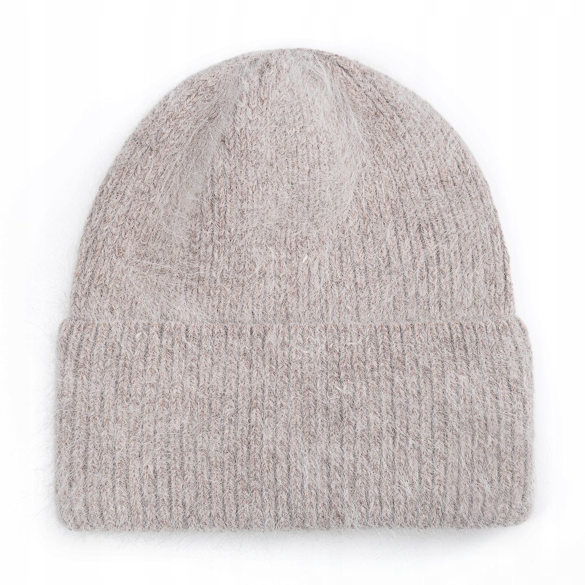 STYLOWA DAMSKA CZAPKA WEŁNIANA WEŁNA ZIMOWA NA ZIMĘ 60% Angora BEŻOWA