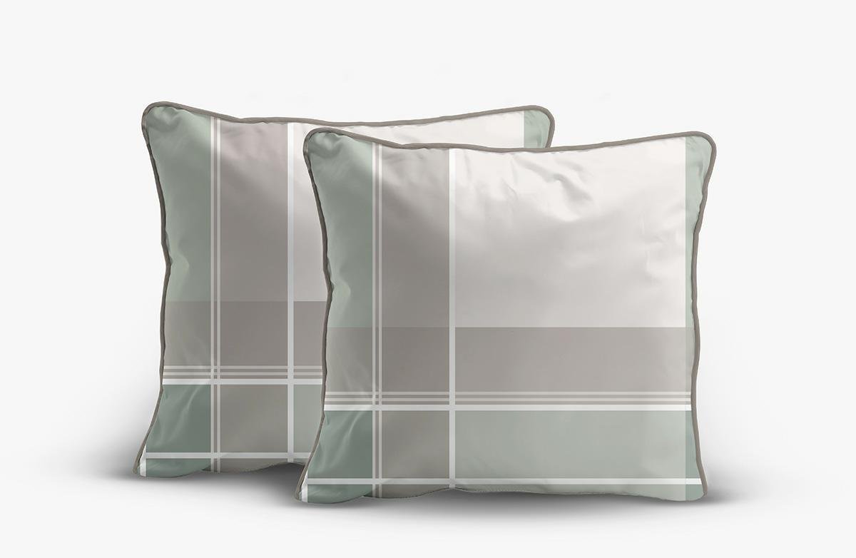 Poszewki z perkalu 40x40 zielono-beżowe w kratę - komplet 2 szt. Soft Garden