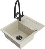 Zlewozmywaki z baterią - Mexen Enzo zlewozmywak granitowy 1-komorowy z ociekaczem i baterią kuchenną Duo, beżowy - 6506-69-671701-70-B - miniaturka - grafika 1