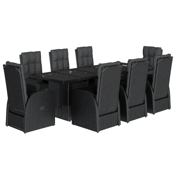 Zestaw mebli ogrodowych czarny, rattan PE, stół 240x90x75 cm, fotel 57x69