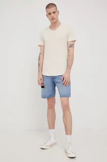 Koszulki męskie - Tom Tailor t-shirt bawełniany kolor beżowy gładki - grafika 1