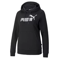 Bluzy damskie - PUMA Damska bluza z kapturem ESS+ metaliczny logo, czarna, M - miniaturka - grafika 1