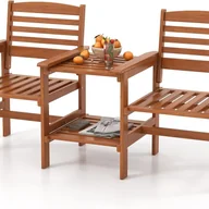 Meble ogrodowe - Ławka ogrodowa ze stołem, 2-osobowa ławka drewniana z otworem na parasol,ławka tarasowa, na balkon, do ogrodu, na taras, 159,5 x 61,5 x 88 cm - miniaturka - grafika 1