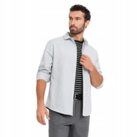 Koszule męskie - Koszula męska z kieszenią REGULAR FIT jasnoszary melanż V2 OM-SHCS-0148 XXL - miniaturka - grafika 1