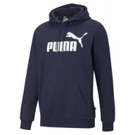 Swetry męskie - Męska bluza z kapturem z dużym logo Essentials PUMA Peacoat Blue - miniaturka - grafika 1