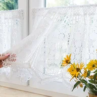 Firany - Bawełniana gotowa zazdrostka ażurowa, kolor biały, oferowana w rozmiarze 150x40 cm - miniaturka - grafika 1