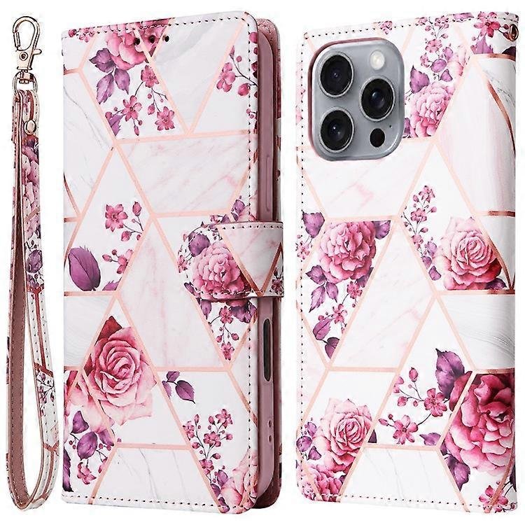 Kompatybilny z etui iPhone 16 Pro Max Lakierowany marmurowy wzór Gniazda na karty Portfel Skórzany pokrowiec na telefon RóżoweZłoto