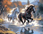 Zabawki kreatywne - Diamentowa Mozaika Konie Dwa Galopujące Przez Rzekę 30x40 - miniaturka - grafika 1