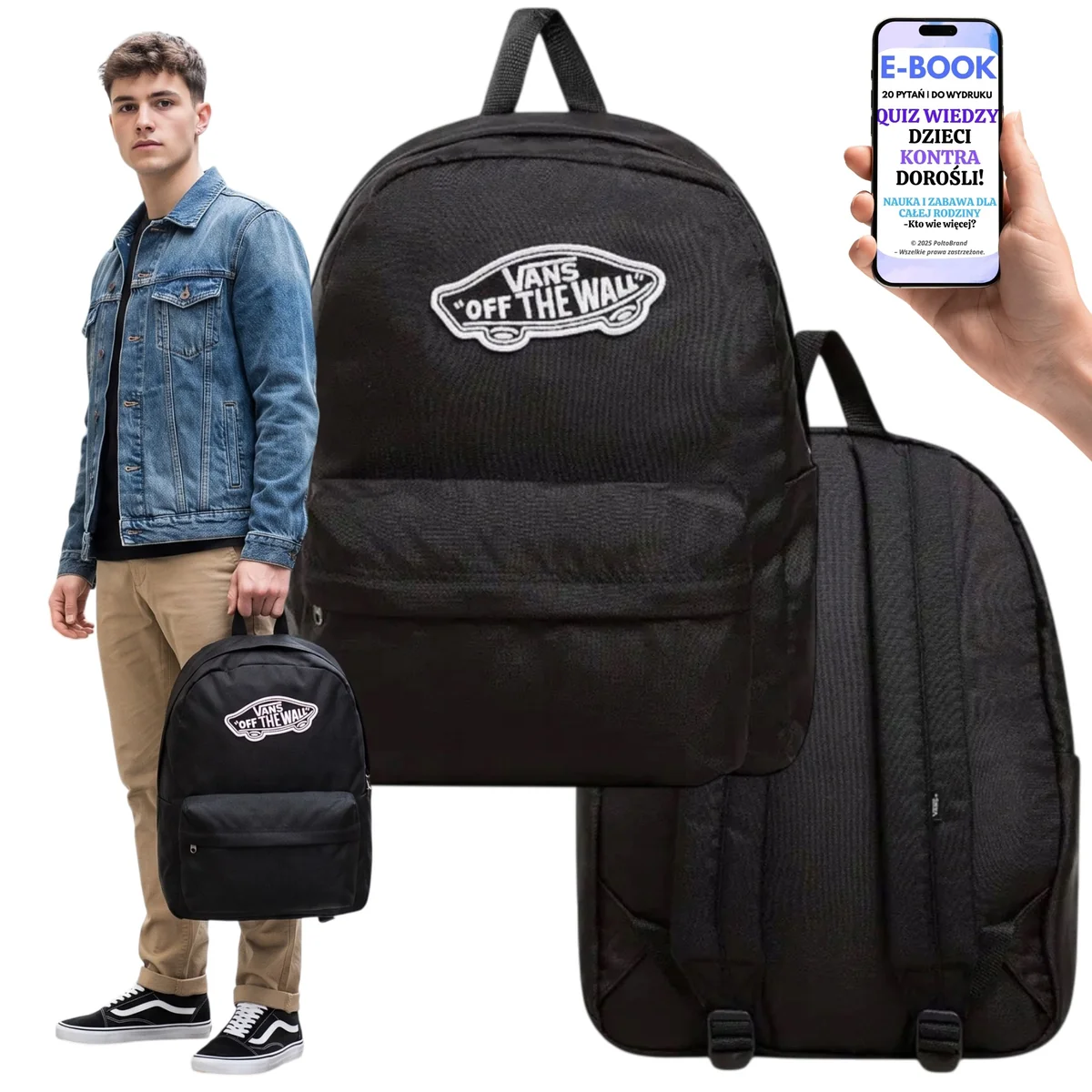 Plecak Vans Old Skool Czarny Miejski do Szkoły Pracy i na Studia + E-BOOK-2