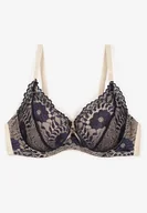 Biustonosze - Granatowo-Beżowy Biustonosz Typu Full Cup z Ozdobną Koronką Lanithiel - miniaturka - grafika 1