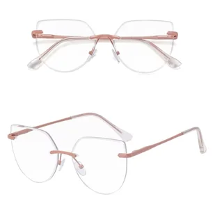 Damskie bezramkowe kocie okulary zerówki do komputera BLUE LIGHT z flexami 25112A Brudny Róż - Okulary korekcyjne, oprawki, szkła - miniaturka - grafika 1