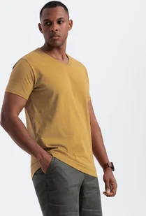 Ombre Klasyczna męska bawełniana koszulka z dekoltem w serek BASIC musztardowa V8 OM-TSBS-0145 S - Koszulki męskie - miniaturka - grafika 1