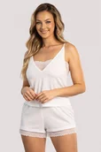Piżamy damskie - Nocna komplet top + szorty Unikat Milena ecru - miniaturka - grafika 1