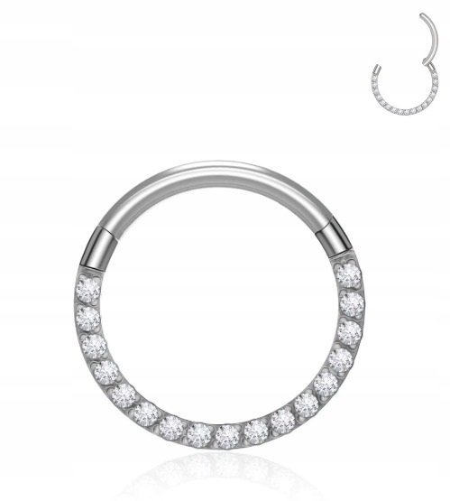 Tytanowy Kolczyk Clicker PIERCING kółko Cyrkonie Septum HELIX Lobe 1,2/8