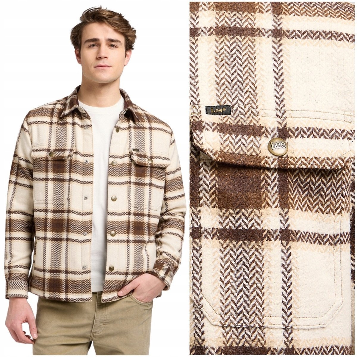 Lee Relaxed Overshirt Arabica Plaid gruba kurtka koszula katana w kratę XL