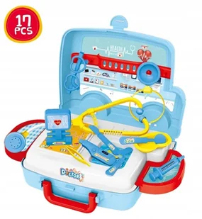 ZESTAW MAŁEGO LEKARZA DOKTOR WALIZKA KARETKA AKCESORIA 17el NAKLEJKI 922-86 - Zabawy w naśladowanie dorosłych - miniaturka - grafika 1