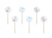 Dekoracje i nakrycia stołu na imprezę - Pikery błękitne Misie z balonikami - 7 cm - 6 szt - miniaturka - grafika 1