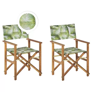Lumarko Zestaw 2 Krzeseł Ogrodowych Akacjowy Jasne Drewno Z Białym / Wzór W Tropikalne Liście Cine - Fotele i krzesła ogrodowe - miniaturka - grafika 1