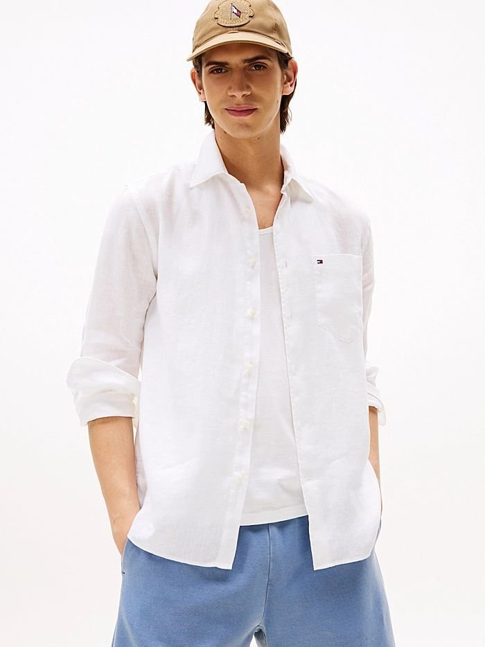camicie uomo tommy hilfiger mw0mw39425 piece dye ybs white