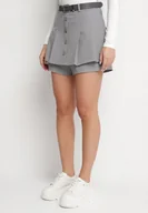 Spodenki damskie - Szare Wiskozowe Spódnico-Szorty Ozdobione Guzikami i Paskiem Sanioris - miniaturka - grafika 1