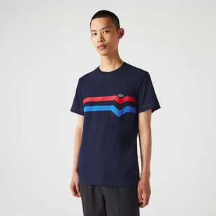 Lacoste Męski T-shirt z bawełny organicznej w paski, Made in France - Koszulki męskie - miniaturka - grafika 1