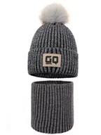 Czapki damskie - Chłopięcy komplet zimowy czapka i komin czarny Ambra Biz r.48/50 - miniaturka - grafika 1