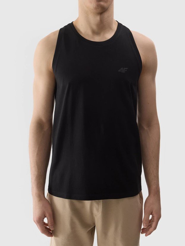 Tank top regular gładki męski 4F 4FWSS24TSLEM076-20S Czarny