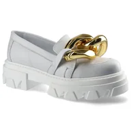 Mokasyny damskie - Białe Półbuty Carinii Buty Damskie Obuwie Ze Skóry - miniaturka - grafika 1