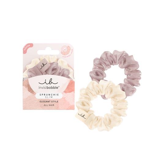 invisibobble Scrunchie Slim Hairiffic zestaw 2 sztuk, Dusty Purple & Off White I gumka do włosów stylowe Scrunchies ze spiralami Slim I chroni włosy, zapewnia eleganckie fryzury
