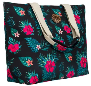 Damska torba plażowa na ramię z motywem kwiatowym, czarny - Torebki damskie - miniaturka - grafika 1