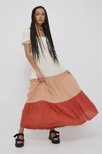 Sukienki - Roxy sukienka kolor beżowy midi rozkloszowana - grafika 1