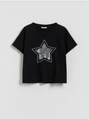 Koszulki dla dziewczynek - Reserved - T-shirt z cekinową aplikacją - czarny - miniaturka - grafika 1