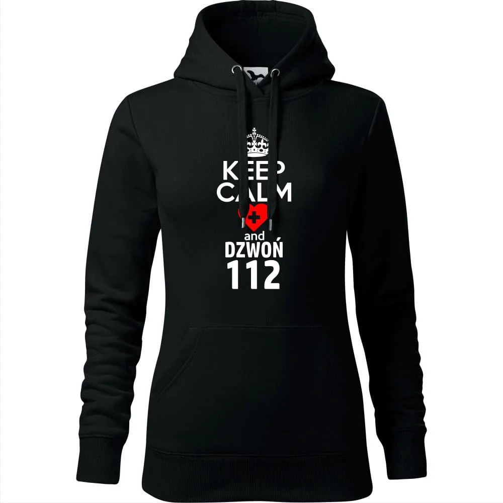 Damska Bluza Z Kapturem - Keep Calm And Dzwoń 112 Czarny Xl