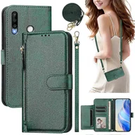 Portfele - Etui z klapką do P30 Lite Protection Miękki pokrowiec na portfel z zamkiem błyskawicznym ze skóry PU z uchwytem na karty i długim paskiem Zielony - miniaturka - grafika 1