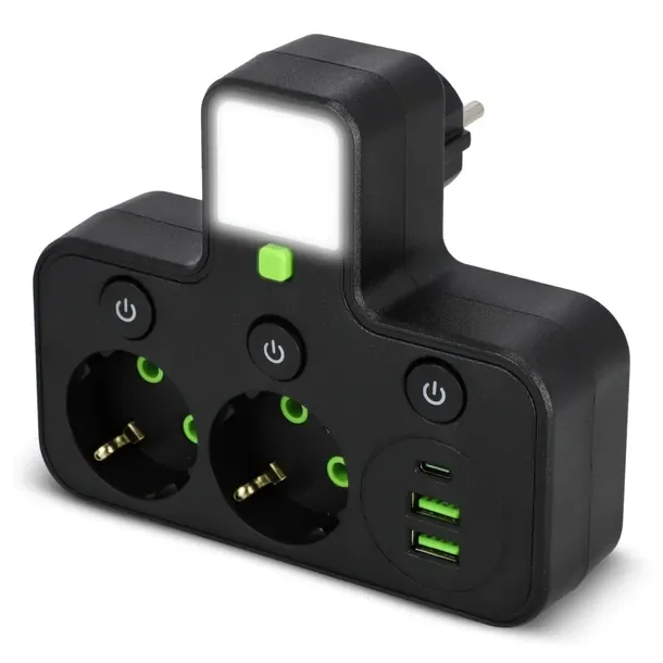 Przedłużacz Listwa Zasilająca Rozdzielacz Rozgałęźnik 230V 3x USB + Lampka