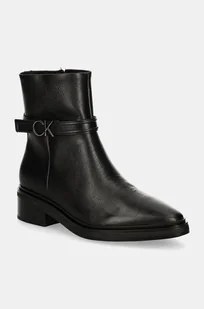 Calvin Klein botki skórzane HEEL ANKLE BOOT 30 W/HW LTH damskie kolor czarny na płaskim obcasie HW0HW02183 - Botki damskie - miniaturka - grafika 1