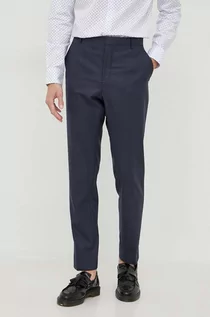 Spodnie męskie - Calvin Klein spodnie wełniane kolor granatowy proste - grafika 1