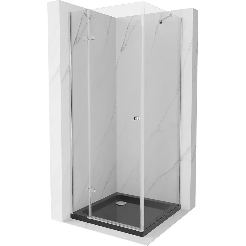 Mexen Roma kabina prysznicowa uchylna 90x90 cm, transparent, chrom + brodzik Flat, czarny