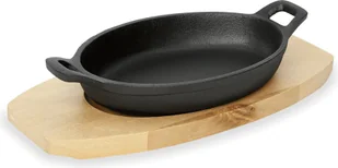 WAS Germany Żeliwna patelnia do serwowania z drewnianą podstawką i bocznymi uchwytami 18 x 12 x 3 cm - Patelnie - miniaturka - grafika 1
