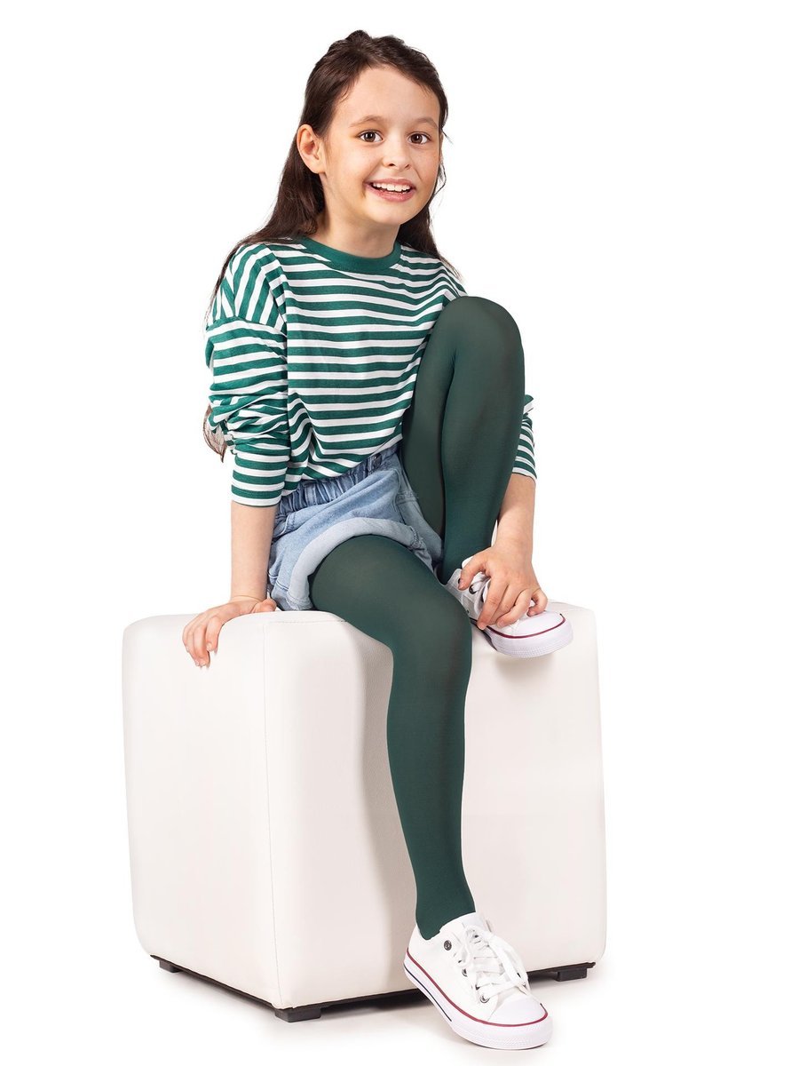 Rajstopy dziecięce mikrofibra gładkie butelkowa zieleń 40 DEN 128-134