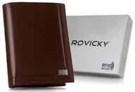 Portfele - Duży portfel męski na karty ze skóry naturalnej ochrona RFID Rovicky, brązowy - miniaturka - grafika 1