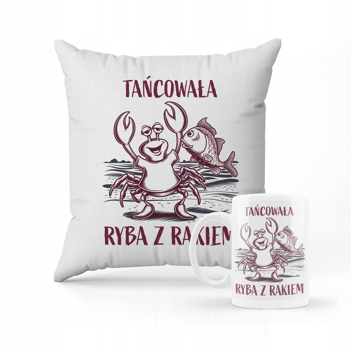 ZESTAW PODUSZKA + KUBEK PREZENT TAŃCOWAŁA RYBA Z RAKIEM Mem Piosenka #8