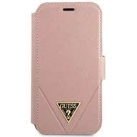 Etui i futerały do telefonów - Guess GUFLBKP12SVSATMLPI iPhone 12 mini 5,4" różowy/pink book Saffiano - miniaturka - grafika 1