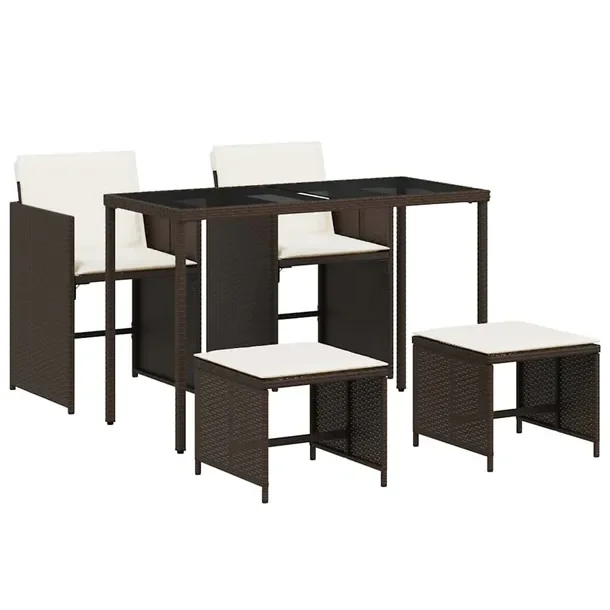 Zestaw mebli ogrodowych rattan PE brązowy 115x54x74cm 2 krzesła 2 stołki
